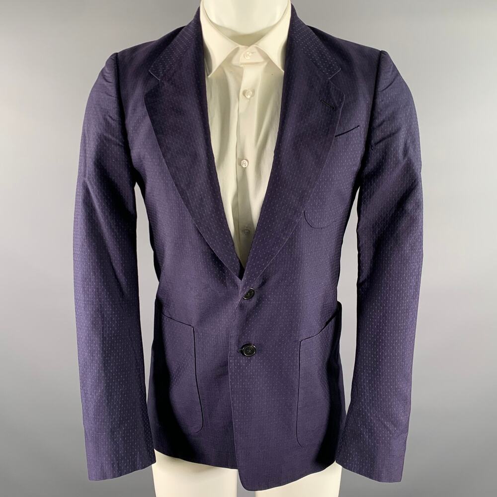 DRIES VAN NOTEN Chest Size 38 Navy Dots Cotton Silk Notch Lapel Sport Coat